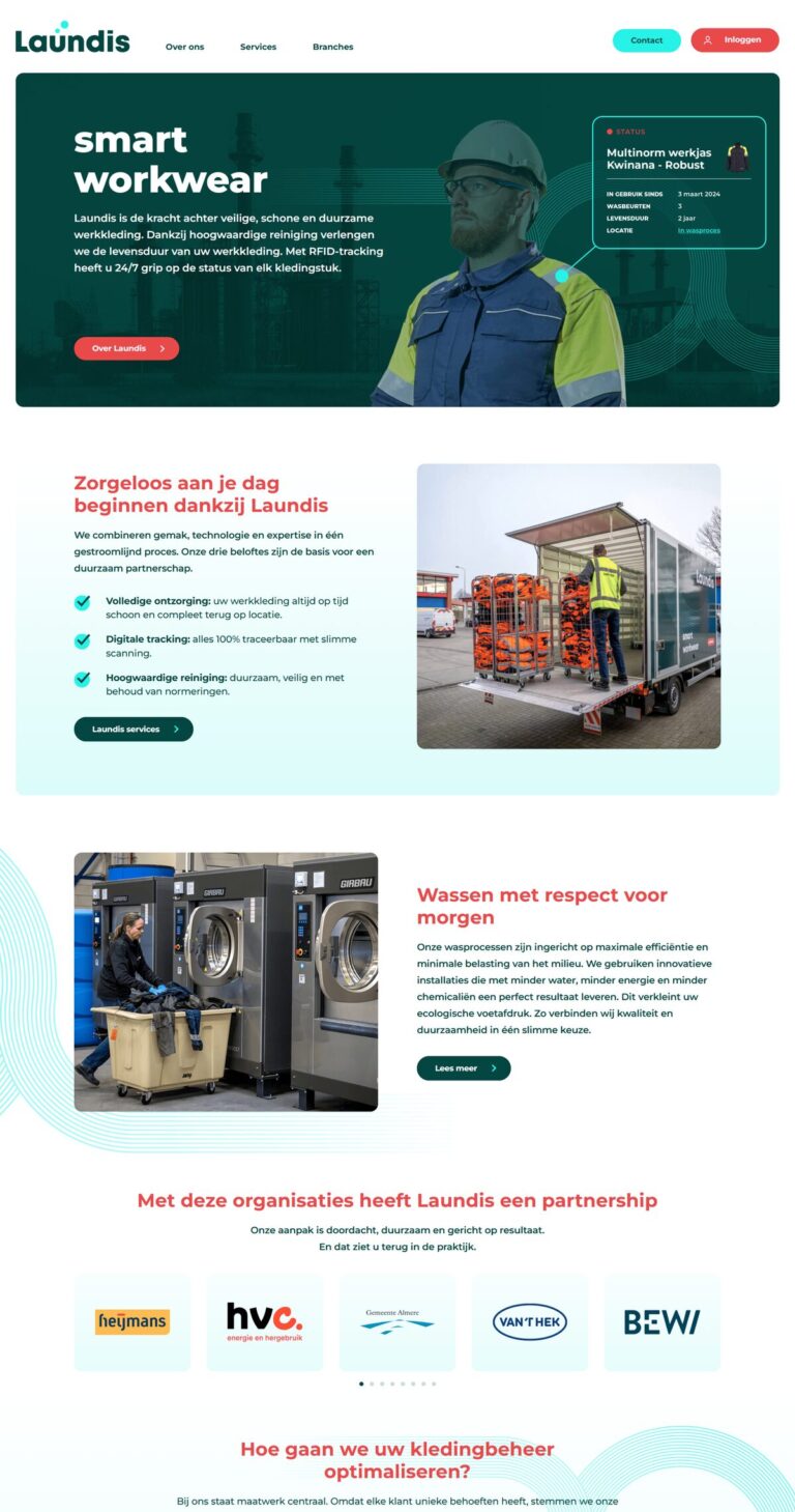 Homepage van de website van Laundis (laundis.nl)