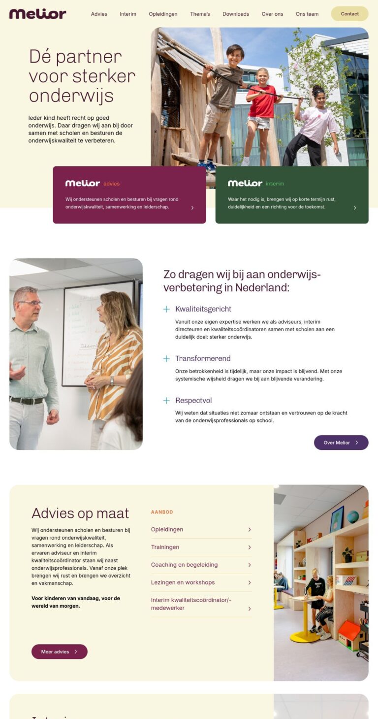Homepage van de website van Melior (wijzijnmelior.nl)